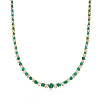 Ross-simons Emerald And Diamond Tennis Necklace In 18kt Gold Over Sterling In Multi