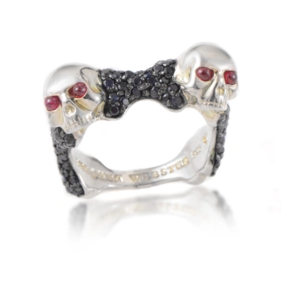 Shop Stephen Webster Skull & Bones Men's Sterling Silver Ruby & Black Sapphire Ring In Multi