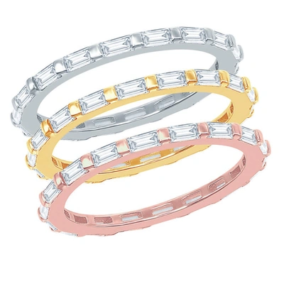 Shop Simona Sterling Silver Tri-color Baguette Cz And Beaded Eternity Triple Band Ring - Size 8 In Multi