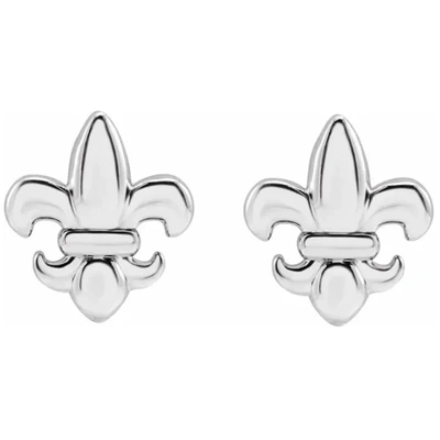 Pompeii3 14k White Or Yellow Fleur-de-lis Earrings In Silver