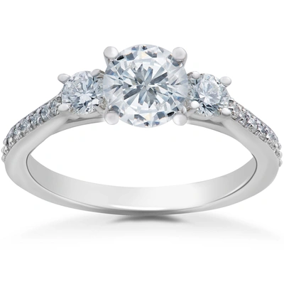 Pompeii3 1 Ct Round Diamond 3-stone Lab Grown Eco Friendly Engagement Ring 14k White Gold