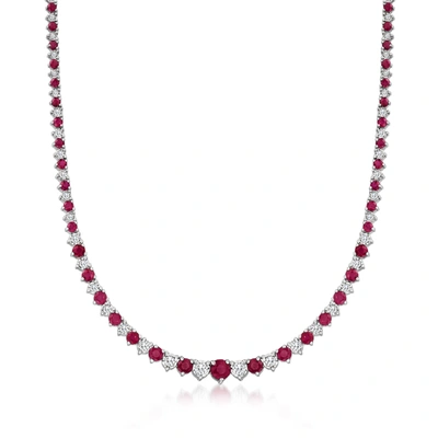 Ross-simons Ruby And Diamond Tennis Necklace In Sterling Silver In Multi