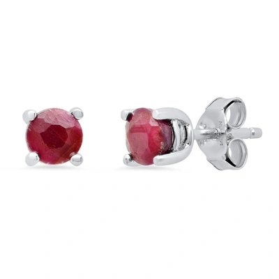 Max + Stone Sterling Silver 5mm Gemstone Round Stud Earrings With Push Backs In Pink