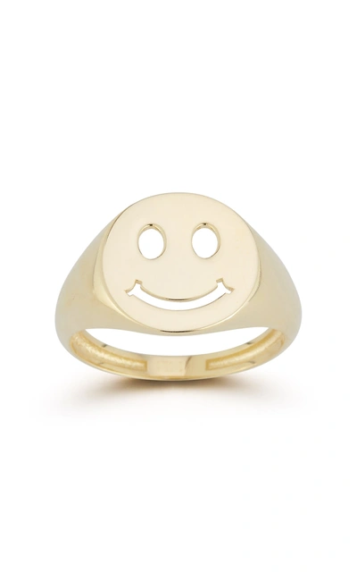Ember Fine Jewelry 14k Gold Smiley Face Signet Ring In Multi