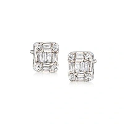 Ross-simons Baguette And Round Diamond Cluster Earrings In 14kt White Gold In White
