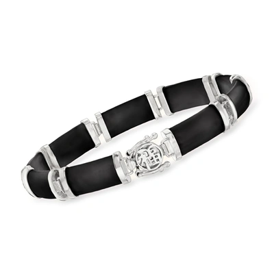 Ross-simons Black Agate "good Fortune" Bracelet In Sterling Silver In Multi