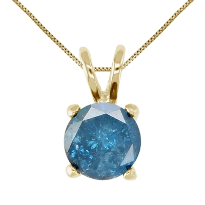 Vir Jewels 1 Cttw Blue Diamond Solitaire Pendant Necklace 14k Yellow Gold Round With Chain In Yellow