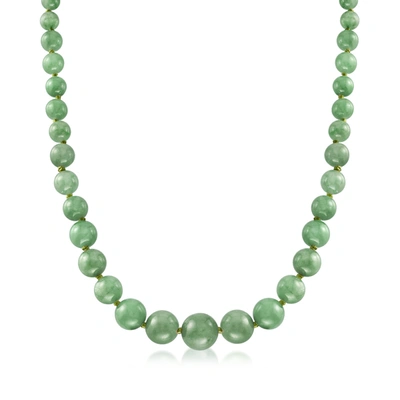 Ross-simons 6-13mm Graduated Green Jade Bead Necklace With 14kt Yellow Gold In Multi