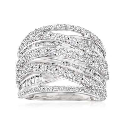 Ross-simons Round And Baguette Diamond Highway Ring In Sterling Silver In White