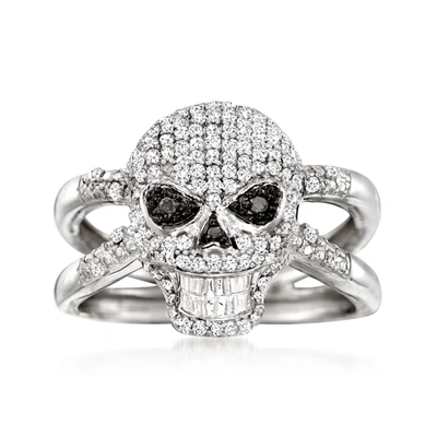 Ross-simons Black And White Diamond Skull Ring In Sterling Silver In White
