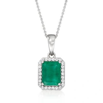 Shop Ross-simons Emerald And . Diamond Pendant Necklace In 14kt White Gold In Multi