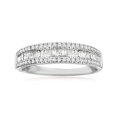 Ross-simons Baguette And Round Diamond Ring In Sterling Silver In White