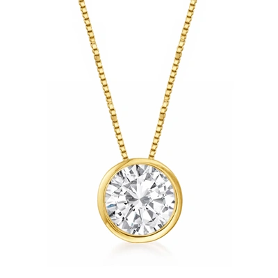 Ross-simons Bezel-set Diamond Solitaire Pendant Necklace In 14kt Yellow Gold In Multi
