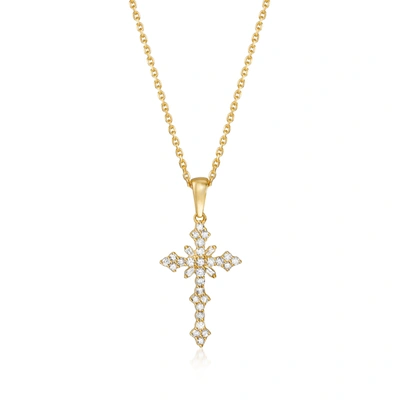 Ross-simons Diamond Cross Pendant Necklace In 18kt Gold Over Sterling In Multi