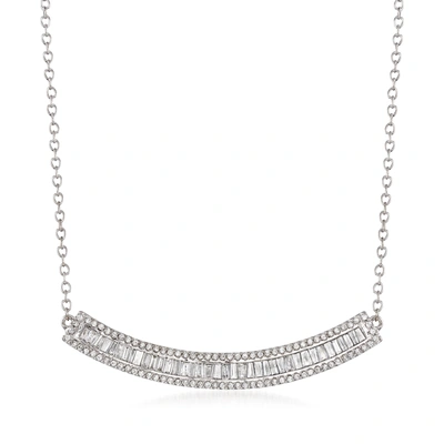 Ross-simons Baguette And Round Diamond Curved Bar Necklace In 14kt White Gold In Multi