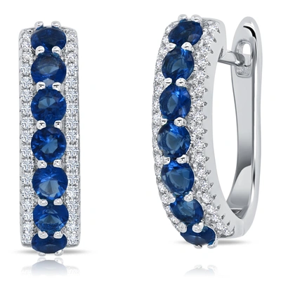 Max + Stone 925 Sterling Silver Simulated Ruby Round Hoop Earrings, 0.75 Inches In Blue
