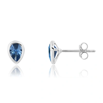 Nicole Miller Sterling Silver Pear Cut 6mm Gemstone Bezel Set Stud Earrings With Push Backs In Blue