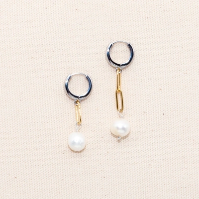 Joey Baby Sake Gold & Silver Plated Pearl Earrings In Beige