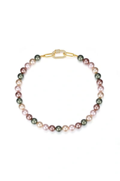 Shop Classicharms Gold Shell Pearl Necklace With Gem-encrusted Carabiner Lock