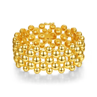 Rachel Glauber 14k Plated Wide Medallion Mesh Link Bracelet In Yellow