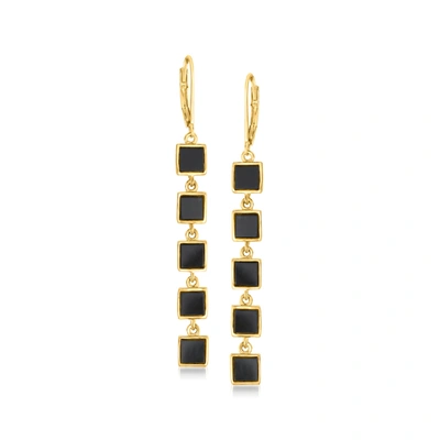 Ross-simons Black Onyx Square-link Drop Earrings In 18kt Gold Over Sterling In Black