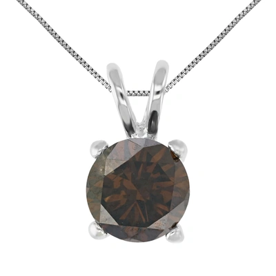 Vir Jewels 1 Cttw Champagne Diamond Solitaire Pendant 14k White Gold Round With Chain In White