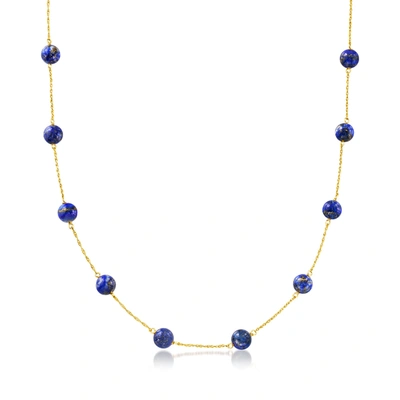 Ross-simons 8mm Blue Lapis Bead Station Necklace In 14kt Yellow Gold In Multi