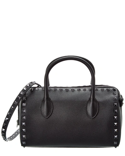 Shop Valentino Rockstud Grainy Leather Shoulder Bag In Black