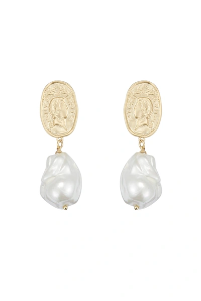 Classicharms Matted Gold Sculpted Oversized Baroque Pearl Drop Earrings In Gold