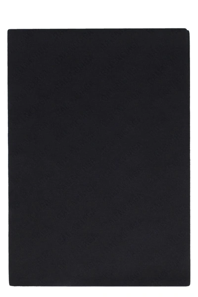 Shop Balenciaga All Over Logo Wool Scarf In Black
