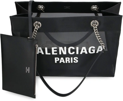Balenciaga Duty Free Large Leather-trimmed Printed Mesh Tote In Black
