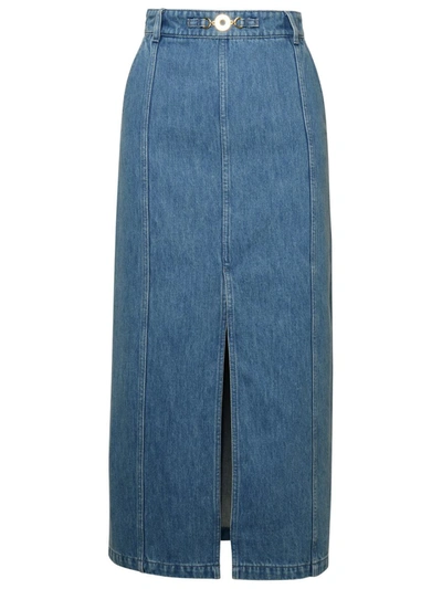 Patou Slit-detail Organic-denim Midi Skirt In Blue