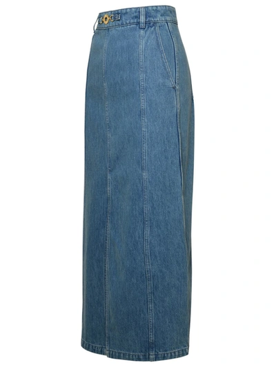 Patou Slit-detail Organic-denim Midi Skirt In Blue