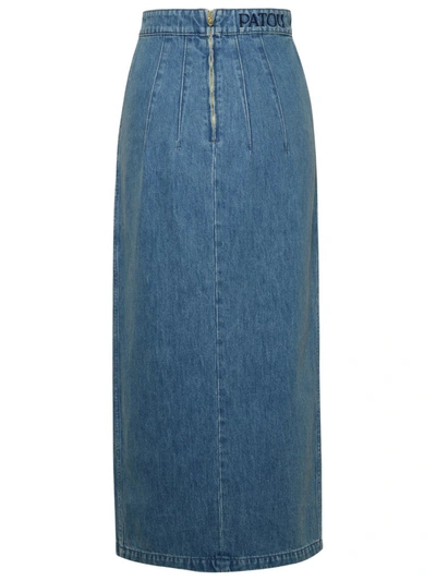 Patou Slit-detail Organic-denim Midi Skirt In Blue