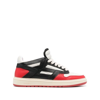 Represent Color Block Textured Leather Low-top Sneakers In White/black