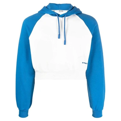 Sunnei Logo-print Panelled Hoodie In White/blue