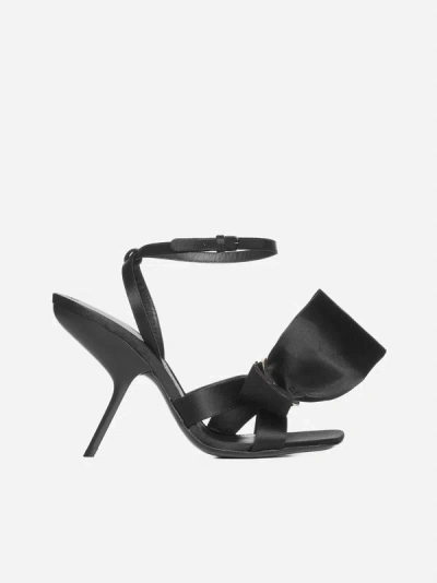 Shop Ferragamo Helena Bow-detail Satin Sandals In Black