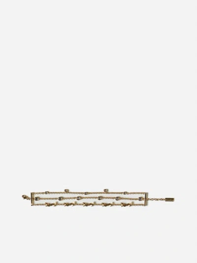 Shop Saint Laurent Ysl And Crystals Multi-chain Bracelet In Gold