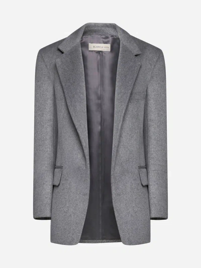 Shop Blanca Vita Gossypium Wool-blend Blazer In Grey
