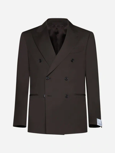 Shop Caruso Norma Double-breasted Wool Blazer In Dark Brown