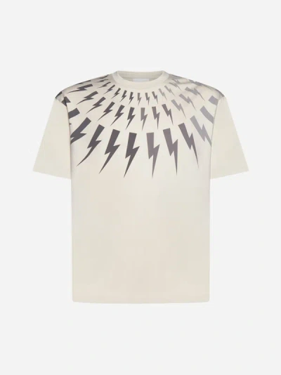 Shop Neil Barrett Fairisle Thunderbolt Cotton T-shirt In Beige