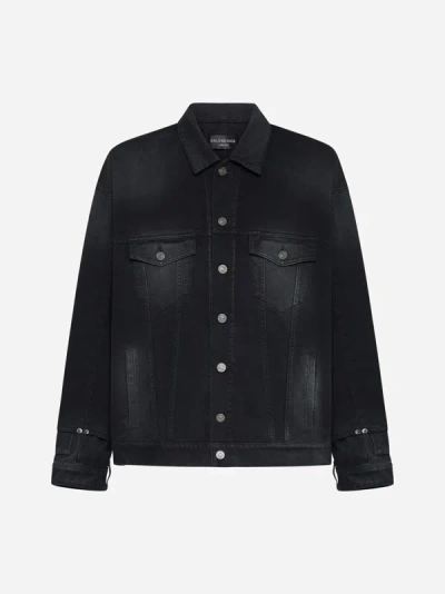 Shop Balenciaga Deconstructed Denim Jacket In Sunbleached Black