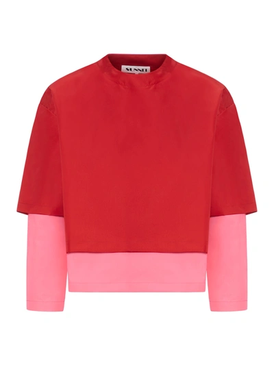 Shop Sunnei Boxy T-shirt In Technical Fabric In Red