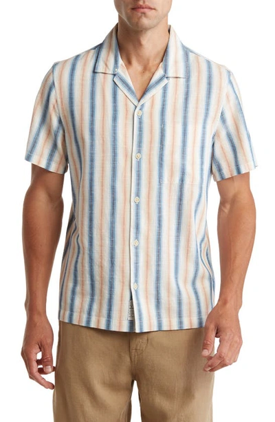 Shop Lucky Brand Ballona Stripe Button-up Cotton Camp Shirt In Blue Gold Multi