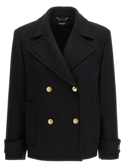 Shop Versace Double Breasted Wool Coat Coats, Trench Coats Black