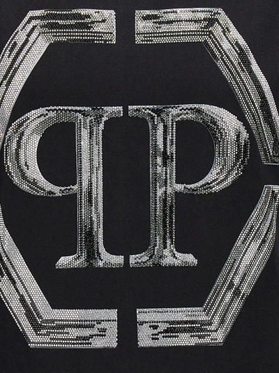 Shop Philipp Plein Rhinestone Logo T-shirt Black