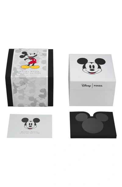 Shop Fossil X Disney Classic Disney Mickey Mouse Leather Strap Watch In Black