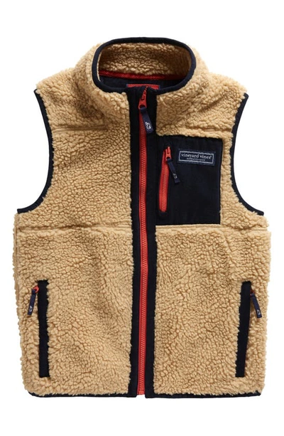 Shop Vineyard Vines Kids' High Pile Fleece Vest In Officer Khaki