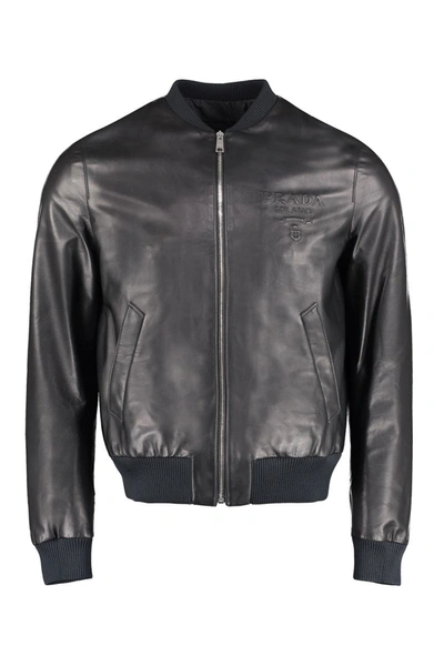 Shop Prada Lambskin Bomber Jacket In Black