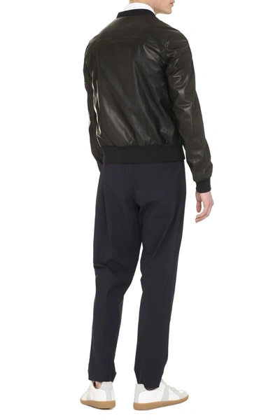 Shop Prada Lambskin Bomber Jacket In Black